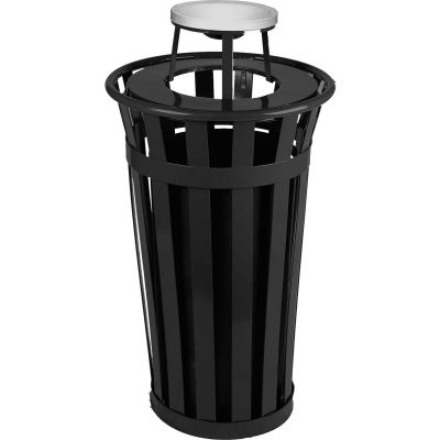 Oakley 24 Gallon Slatted Steel Receptacle w/Ash Top, Black - M2401-AT-BK