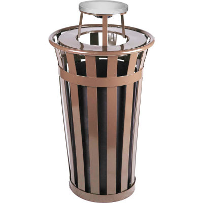 Oakley 24 Gallon Slatted Steel Receptacle w/Ash Top, Brown - M2401-AT-BN