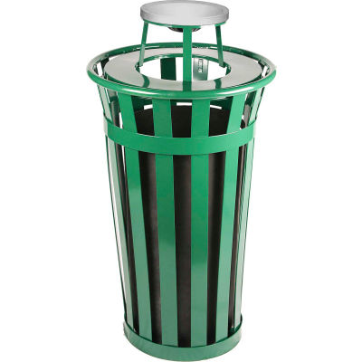 Oakley 24 Gallon Slatted Steel Receptacle w/Ash Top, Green - M2401-AT-GN