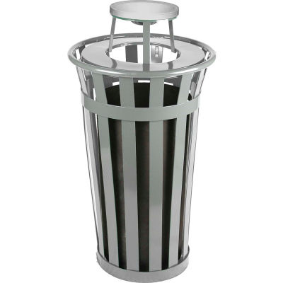 Oakley 24 Gallon Slatted Steel Receptacle w/Ash Top, Silver - M2401-AT-SLV