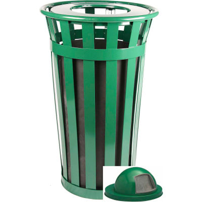 Oakley 24 Gallon Slatted Steel Receptacle w/Dome Top, Green - M2401-DT-GN