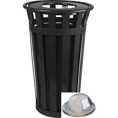Oakley 24 Gallon Slatted Steel Receptacle w/Dome Top, Silver - M2401-DT-SLV