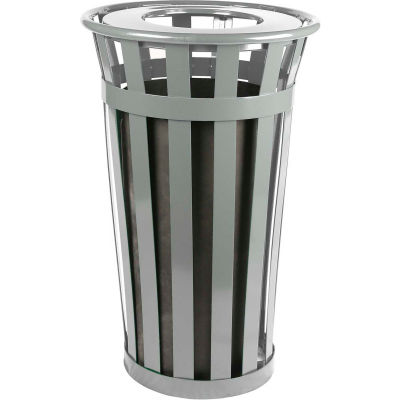 Oakley 24 Gallon Slatted Steel Receptacle w/Flat Top, Silver - M2401-FT-SLV