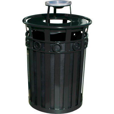 Oakley 36 Gallon Decorative Slatted Steel Receptacle w/Ash Urn Lid, Black - M3600-R-AT-BK