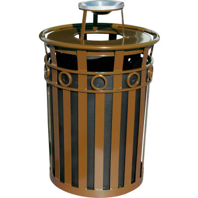 Oakley 36 Gallon Decorative Slatted Steel Receptacle w/Ash Urn Lid, Brown - M3600-R-AT-BN