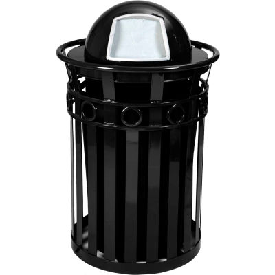 Oakley 36 Gallon Decorative Slatted Steel Receptacle w/Dome Top, Black - M3600-R-DT-BK