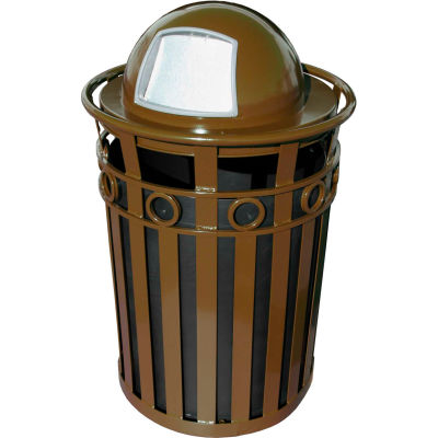 Oakley 36 Gallon Decorative Slatted Steel Receptacle w/Dome Top, Brown - M3600-R-DT-BN
