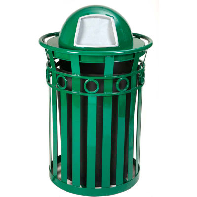 Oakley 36 Gallon Decorative Slatted Steel Receptacle w/Dome Top, Green - M3600-R-DT-GN