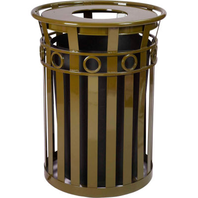 Oakley 36 Gallon Decorative Slatted Steel Receptacle w/Flat Top, Brown - M3600-R-FT-BN
