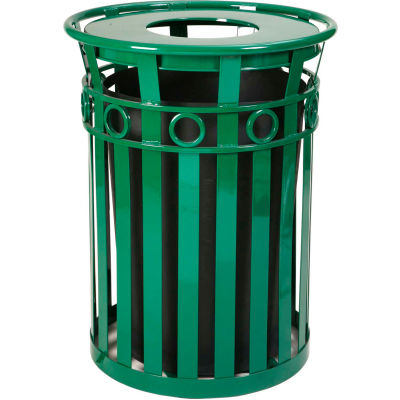 Oakley 36 Gallon Decorative Slatted Steel Receptacle w/Flat Top, Green - M3600-R-FT-GN