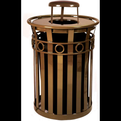 Oakley 36 Gallon Decorative Slatted Steel Receptacle w/Raincap Top, Green - M3600-R-RC-GN
