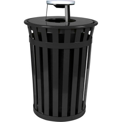 Oakley 36 Gallon Slatted Steel Receptacle w/Ash Top, Black - M3601-AT-BK