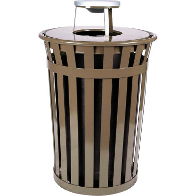 Oakley 36 Gallon Slatted Steel Receptacle w/Ash Top, Brown - M3601-AT-BN