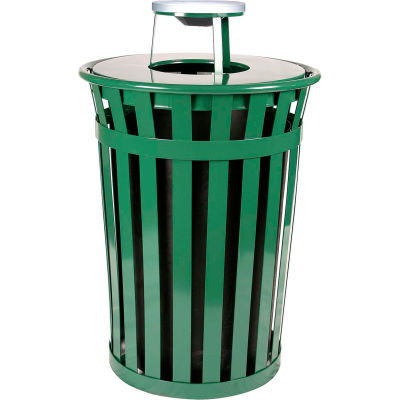 Oakley 36 Gallon Slatted Steel Receptacle w/Ash Top, Green - M3601-AT-GN