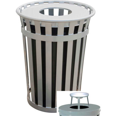 Oakley 36 Gallon Slatted Steel Receptacle w/Ash Top, Silver - M3601-AT-SLV