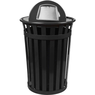 Oakley 36 Gallon Slatted Steel Receptacle w/Dome Top, Black - M3601-DT-BK