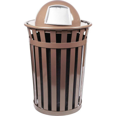 Oakley 36 Gallon Slatted Steel Receptacle w/Dome Top, Brown - M3601-DT-BN