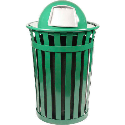 Oakley 36 Gallon Slatted Steel Receptacle w/Dome Top, Green - M3601-DT-GN