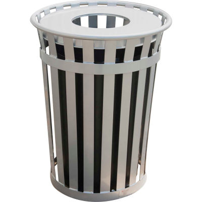 Oakley 36 Gallon Slatted Steel Receptacle w/Flat Top, Silver - M3601-FT-SLV