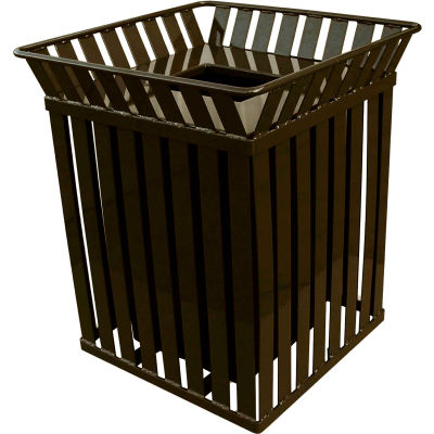 Oakley 36 Gallon Slatted Square Steel Receptacle w/Flat Top, Brown - M3601-SQ-FT-BN