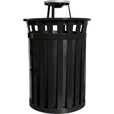 Oakley 50 Gallon Slatted Steel Receptacle w/Ash Top, Black - M5001-AT-BK