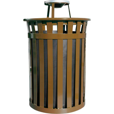 Oakley 50 Gallon Slatted Steel Receptacle w/Ash Top, Brown - M5001-AT-BN