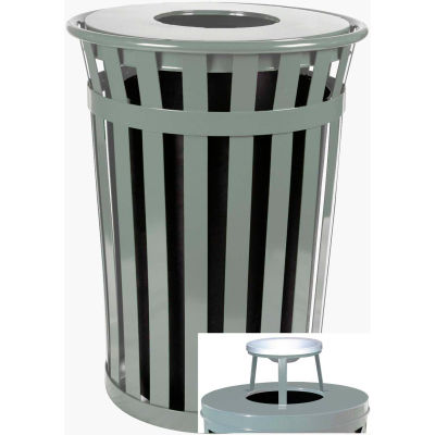 Oakley 50 Gallon Slatted Steel Receptacle w/Ash Top, Silver - M5001-AT-SLV