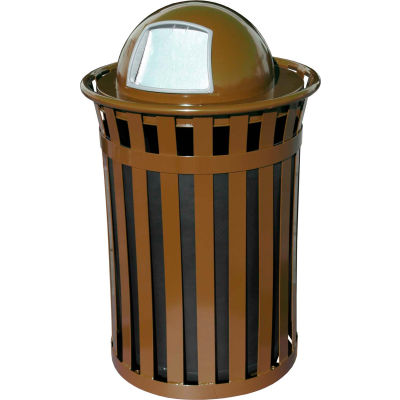 Oakley 50 Gallon Slatted Steel Receptacle w/Dome Top, Brown - M5001-DT-BN