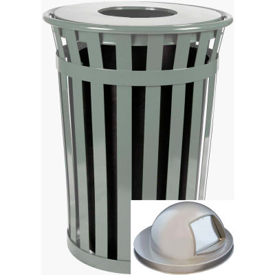 Oakley 50 Gallon Slatted Steel Receptacle w/Dome Top, Silver - M5001-DT-SLV