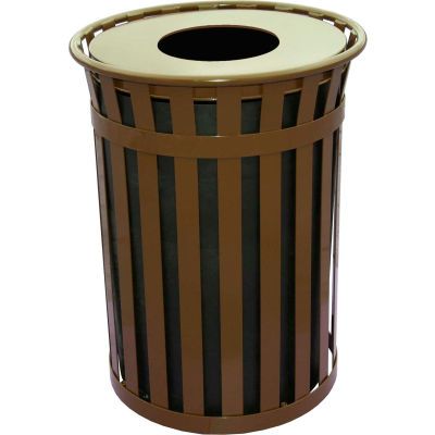 Oakley 50 Gallon Slatted Steel Receptacle w/Flat Top, Brown - M5001-FT-BN