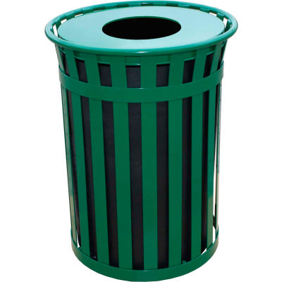 Oakley 50 Gallon Slatted Steel Receptacle w/Flat Top, Green - M5001-FT-GN