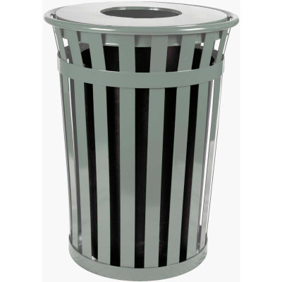Oakley 50 Gallon Slatted Steel Receptacle w/Flat Top, Silver - M5001-FT-SLV