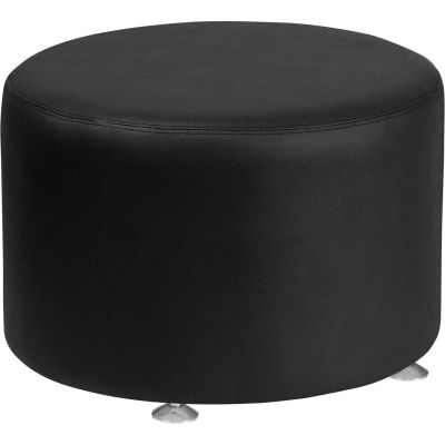 Flash Furniture 24"W Round Leather Ottoman - Black - Hercules Alon Series