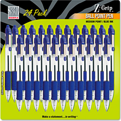 Zebra Z-Grip Retractable Ballpoint Pen, Blue Ink, Medium, 24/Pack