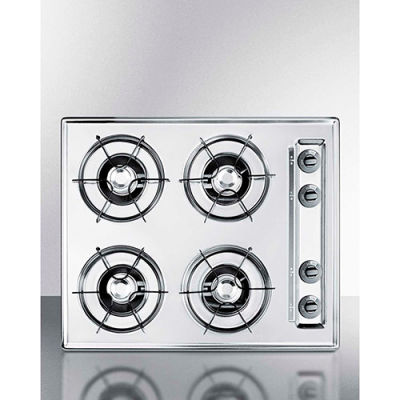 Summit-Cooktop, Electric, 4 Burners, Battery Start, Brushed Chrome, 20" x 24" x 3-3/4"