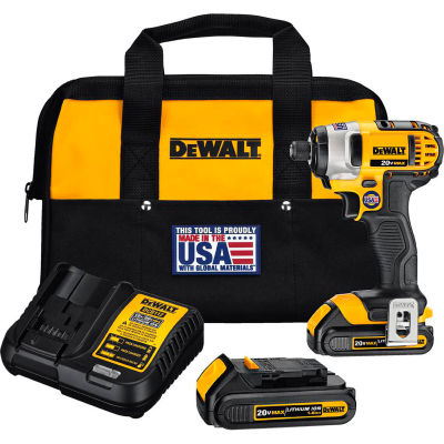 DeWALT Impact Driver Kit, DCF885C2, 1/4" Hex Drive, 20VMAX*, 2800 RPM, 117 ft-lbs