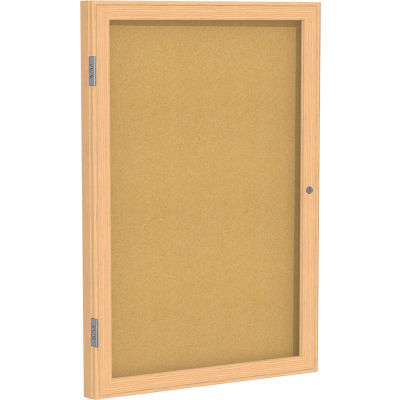 Ghent® Natural Cork 1-Door Enclosed Bulletin Board With Oak Frame, 24"L x 18"W