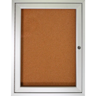Ghent Enclosed Bulletin Board - 1 Door - Natural Cork w/Silver Frame - 36" x 36"