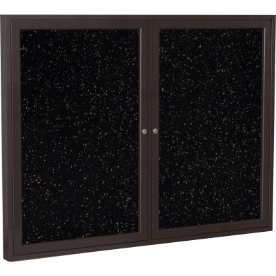 Ghent Enclosed Bulletin Board - 2 Door - Tan Speckled Recycled Rubber w/Bronze Frame - 48" x 60"