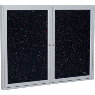 Ghent Enclosed Bulletin Board - 2 Door - Confetti Recycled Rubber w/Silver Frame - 36" x 48"