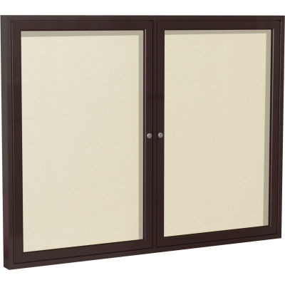 Ghent Enclosed Bulletin Board - Outdoor - Vinyl - Bronze Frame - 36" x 48" H - Ivory