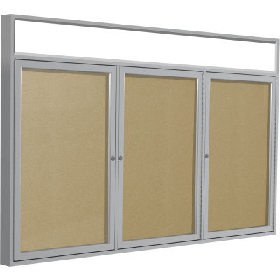 Ghent Enclosed Vinyl Bulletin Board - Outdoor - Illuminated Header - Caramel - 3' x 6'