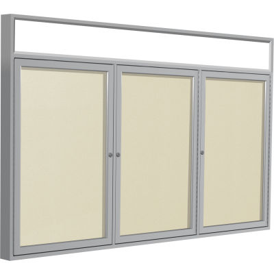 Ghent Enclosed Vinyl Bulletin Board - Outdoor - Illuminated Header - Ivory - 4' x 6'