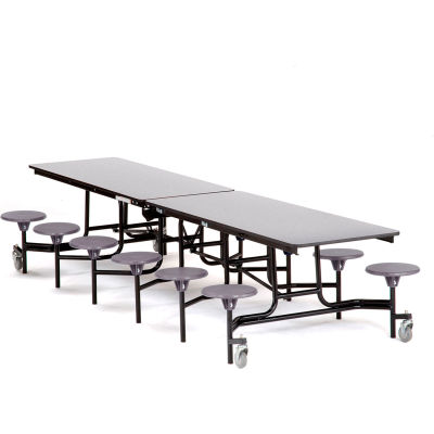 NPS® 10' Mobile Cafeteria Table with Stools - MDF - Gray Top/Gray Stools/Black Frame