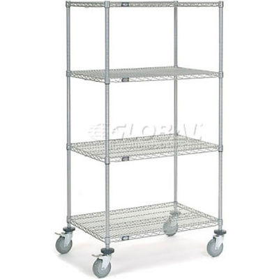 Nexel® Chrome Wire Shelf Truck w/Brakes, 1200 lb. Capacity, 36"L x 24"W x 69"H