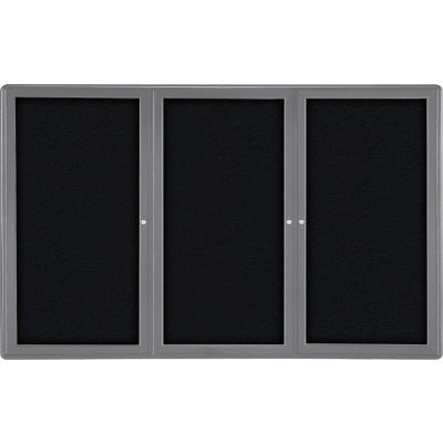 Ghent Ovation Bulletin Board - Indoor - 3 Door - Black w/Gray Frame - 72"W x 48"H