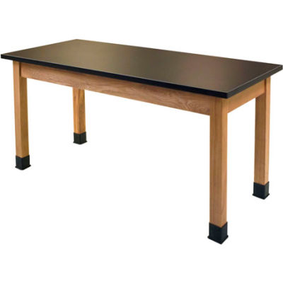 NPS Science Lab Table - Phenolic Top - 72"L x 30"W x 36"H - Black w/ Oak Legs