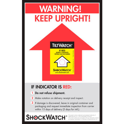 SpotSee TiltWatch® Companion Labels, 8-1/2" x 5-1/2", Yellow/Black, 200/Box