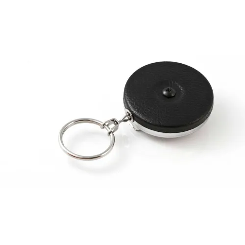 KEY-BAK #5B Retractable Key Reel with 24 Stainless Steel Chain Black Front  Steel Belt Clip