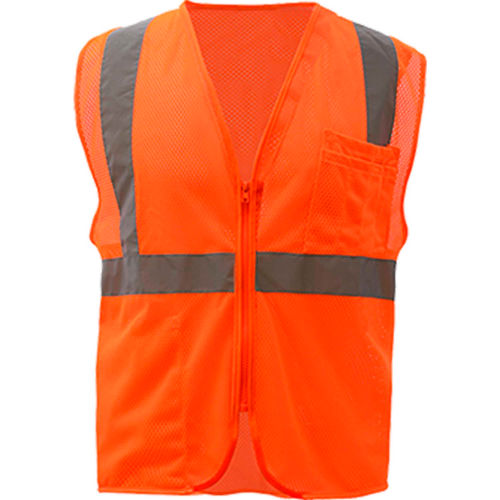GSS Safety 1002 Standard Class 2 Mesh Zipper Safety Vest, Orange, Large